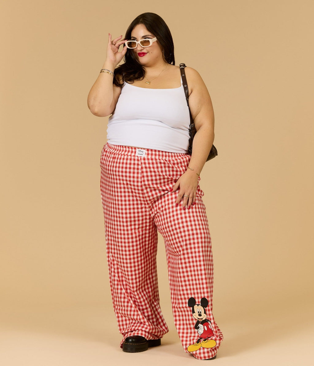 Cakeworthy Red Gingham Mickey Mouse Lounge Pants - Unique Vintage - Womens, BOTTOMS, PANTS