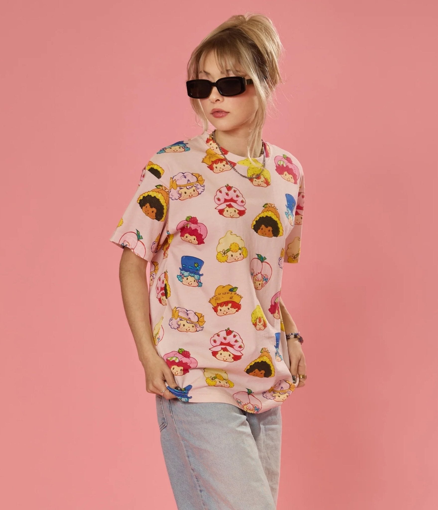 Cakeworthy Strawberry Shortcake All Over Print Unisex Graphic Tee - Unique Vintage - Womens, GRAPHIC TEES, TEES