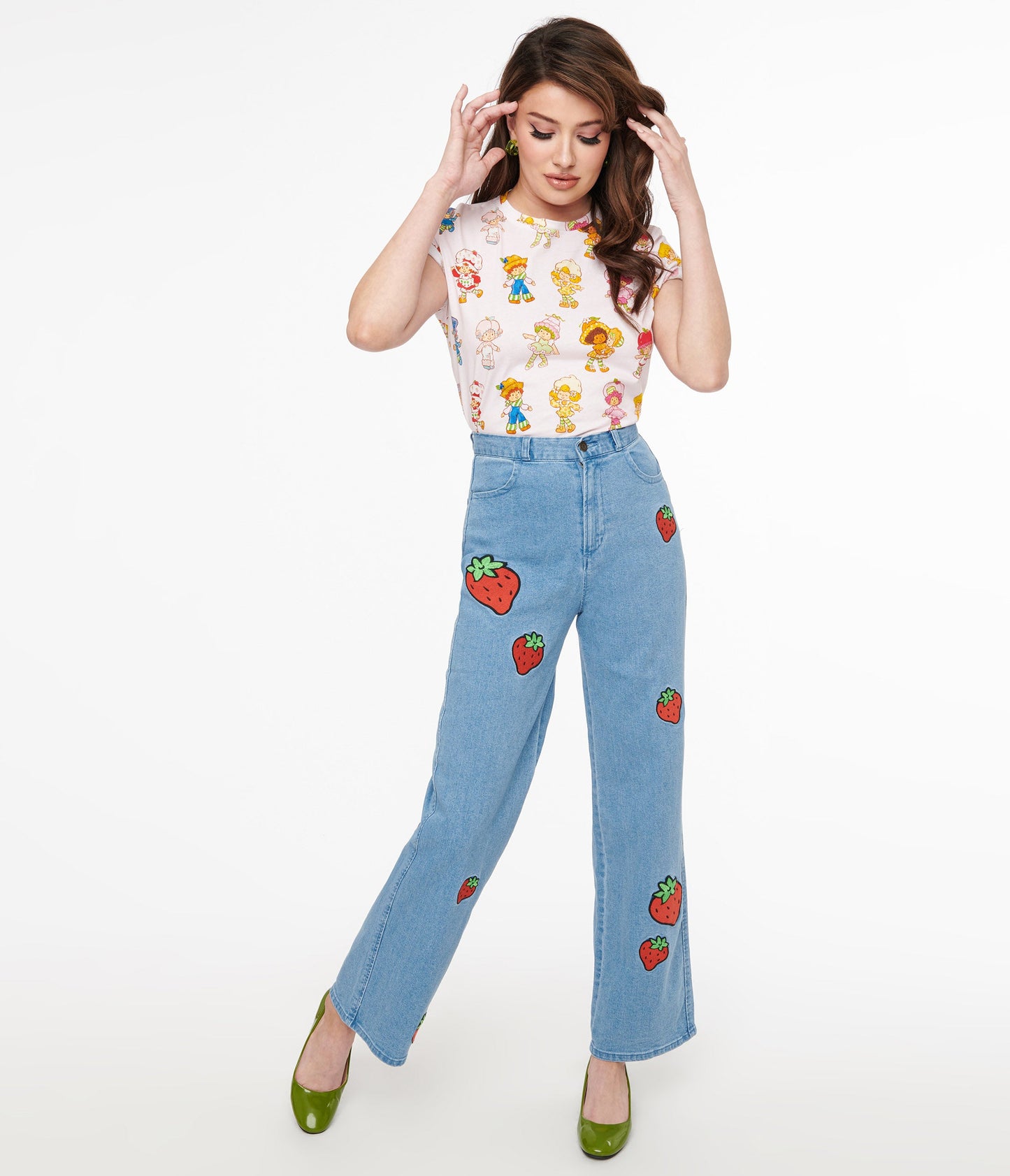 Cakeworthy Strawberry Shortcake Patch Jeans - Unique Vintage - Womens, BOTTOMS, JEANS