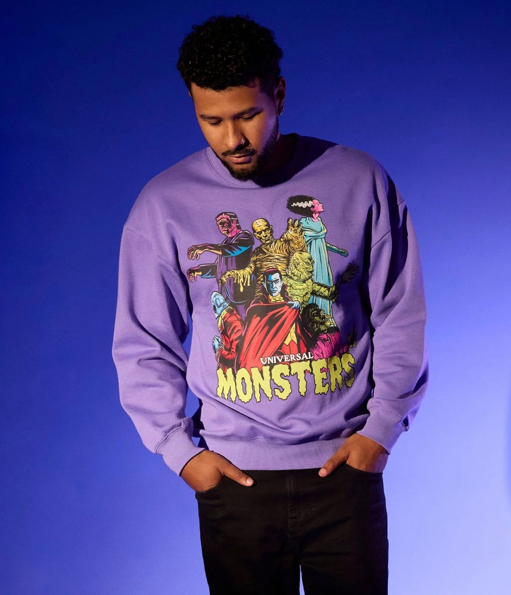 Cakeworthy Universal Monsters Purple Graphic Sweatshirt - Unique Vintage - Womens, GRAPHIC TEES, SWEATSHIRTS