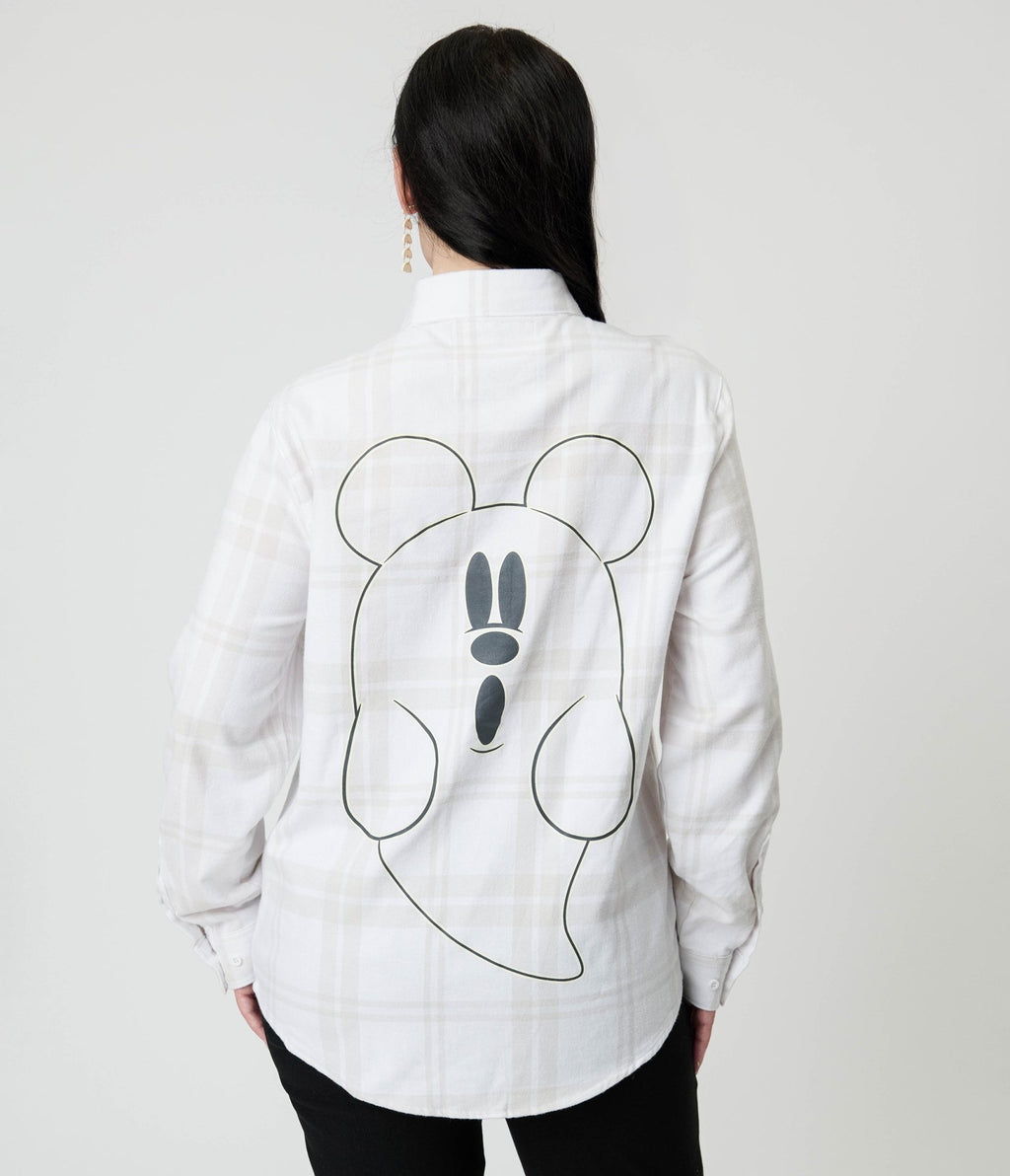 Cakeworthy White Glow in the Dark Mickey Ghost Flannel - Unique Vintage - Womens, TOPS, SHIRTS