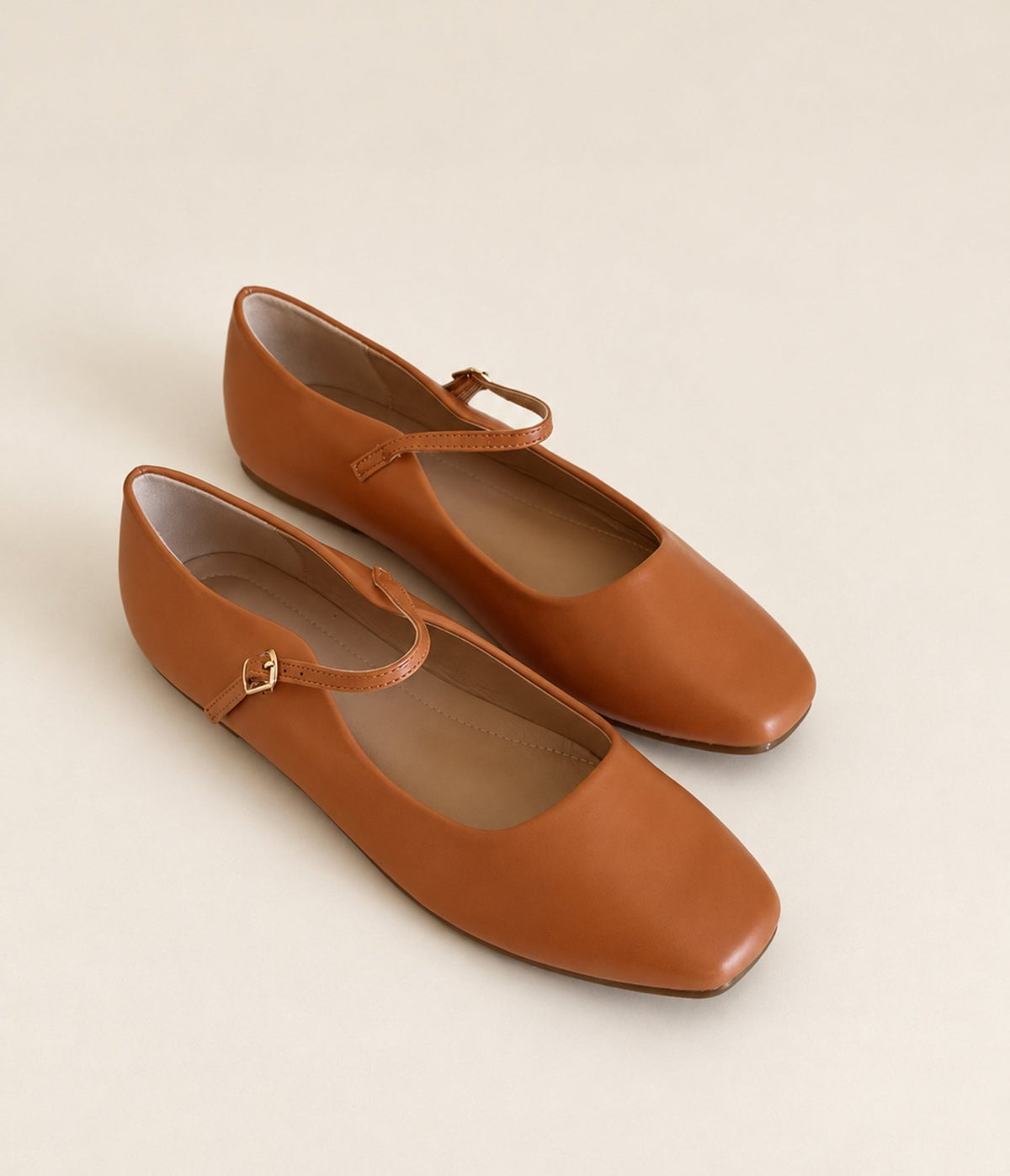 Camel Square Toe Mary Jane Flats - Unique Vintage - Womens, SHOES, FLATS