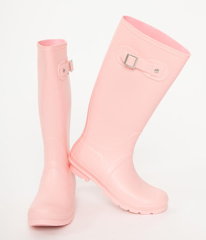 Candy Floss Pink Rubber Rain Boots - Unique Vintage - Womens, SHOES, BOOTS