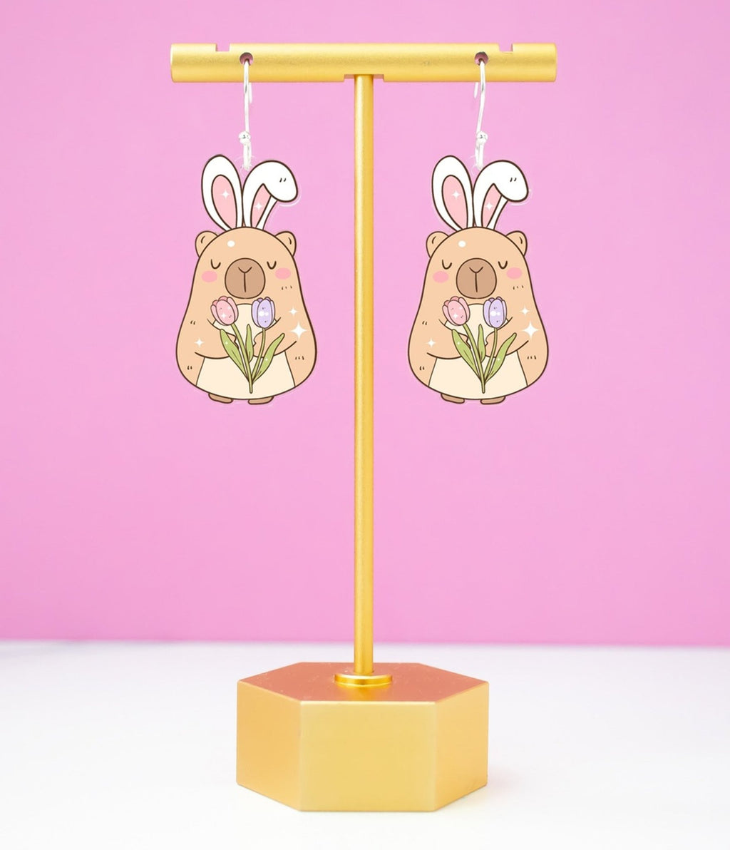 Capybara Easter Bunny Earrings - Unique Vintage - Womens, ACCESSORIES, JEWELRY