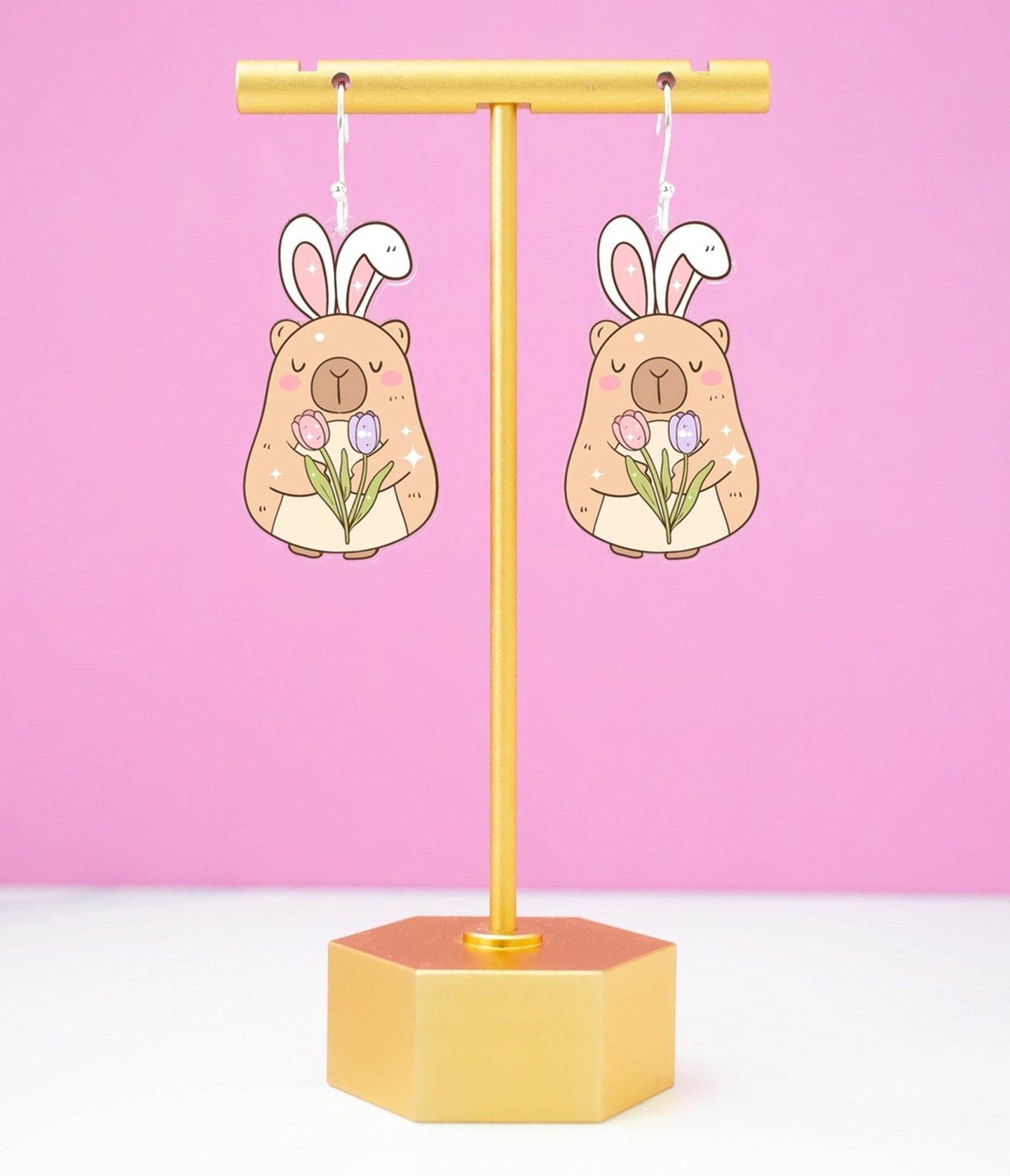 Capybara Easter Bunny Earrings - Unique Vintage - Womens, ACCESSORIES, JEWELRY