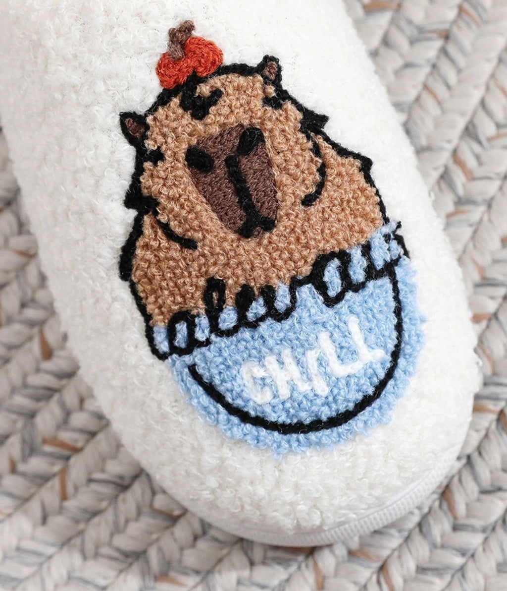 Capybara Embroidered Cotton Slippers - Unique Vintage - Womens, SHOES, FLATS