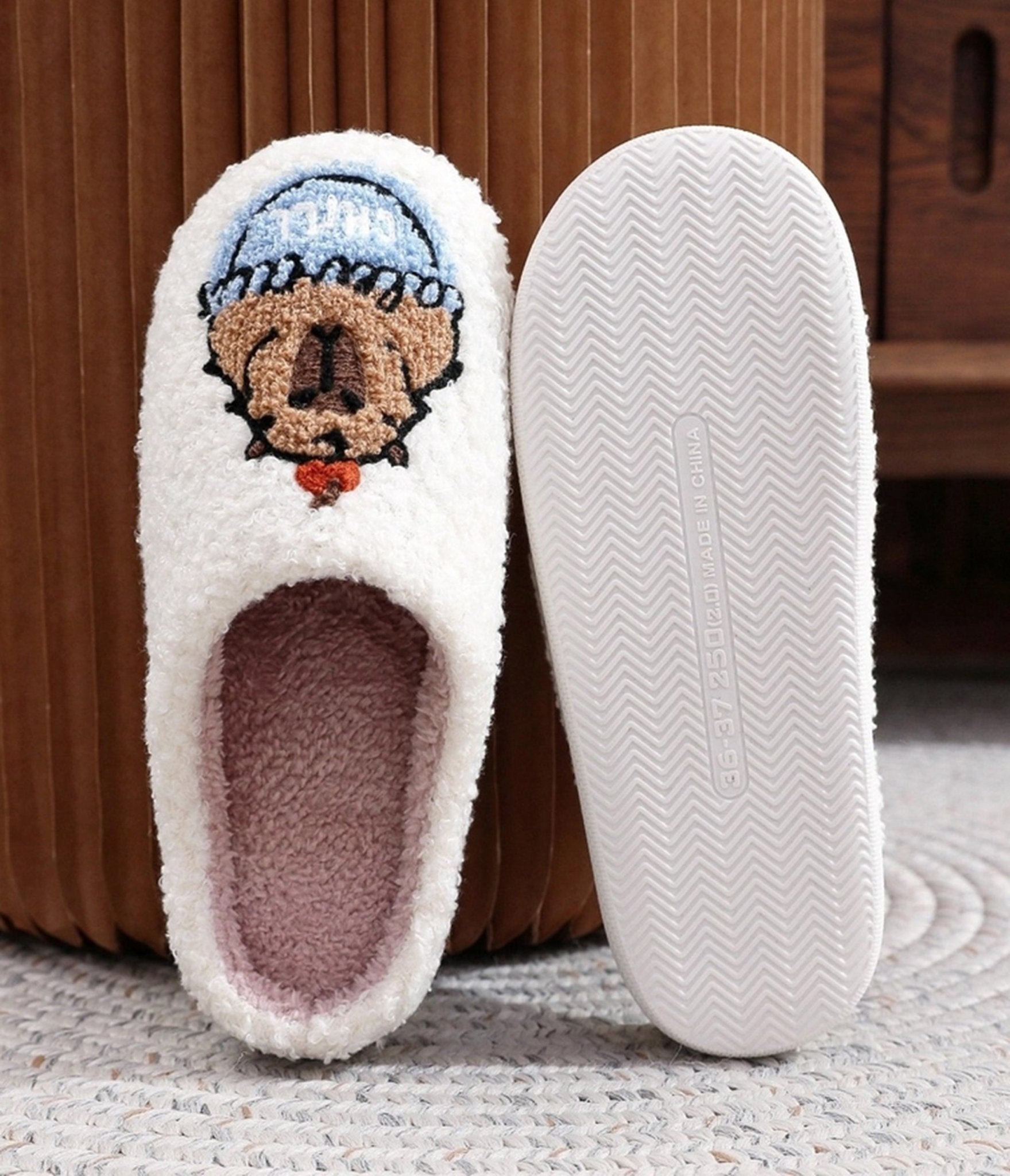Capybara Embroidered Cotton Slippers - Unique Vintage - Womens, SHOES, FLATS