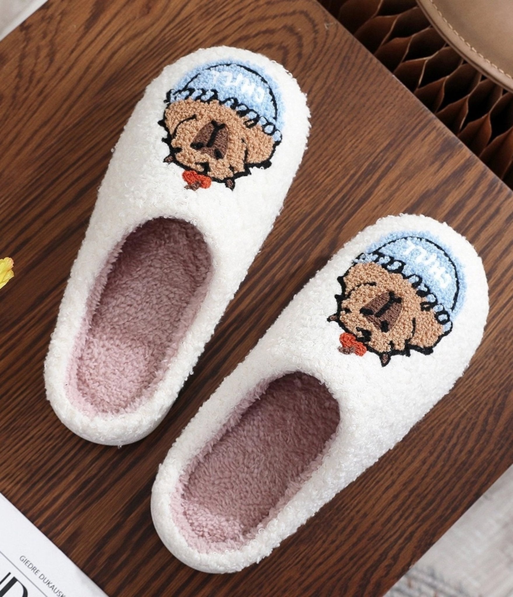 Capybara Embroidered Cotton Slippers - Unique Vintage - Womens, SHOES, FLATS