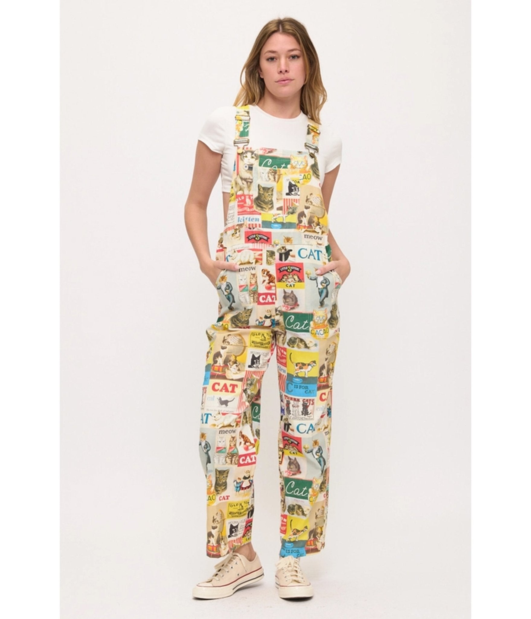 Cat Collage Printed Overalls - Unique Vintage - Womens, BOTTOMS, PANTS