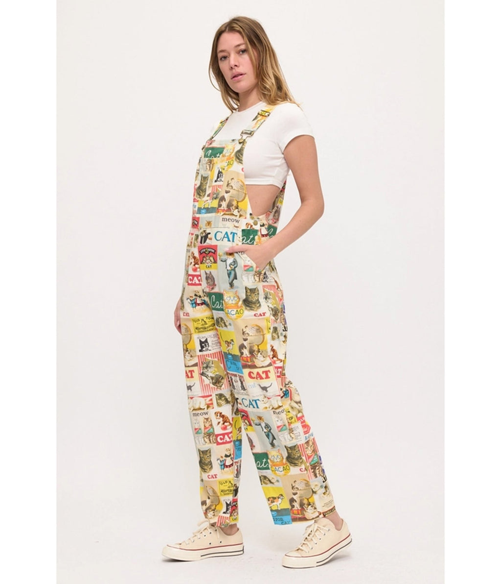 Cat Collage Printed Overalls - Unique Vintage - Womens, BOTTOMS, PANTS