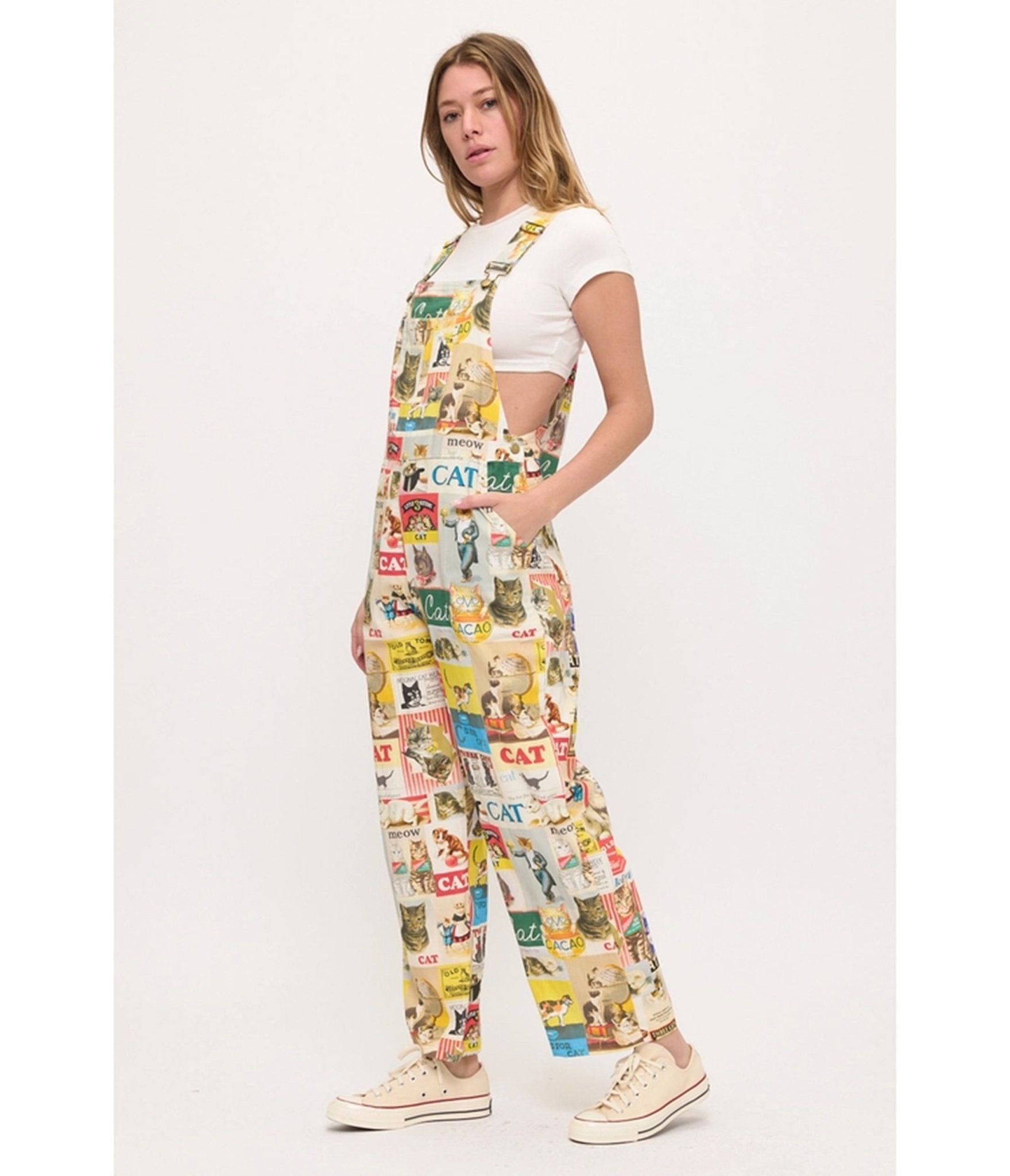 Cat Collage Printed Overalls - Unique Vintage - Womens, BOTTOMS, PANTS