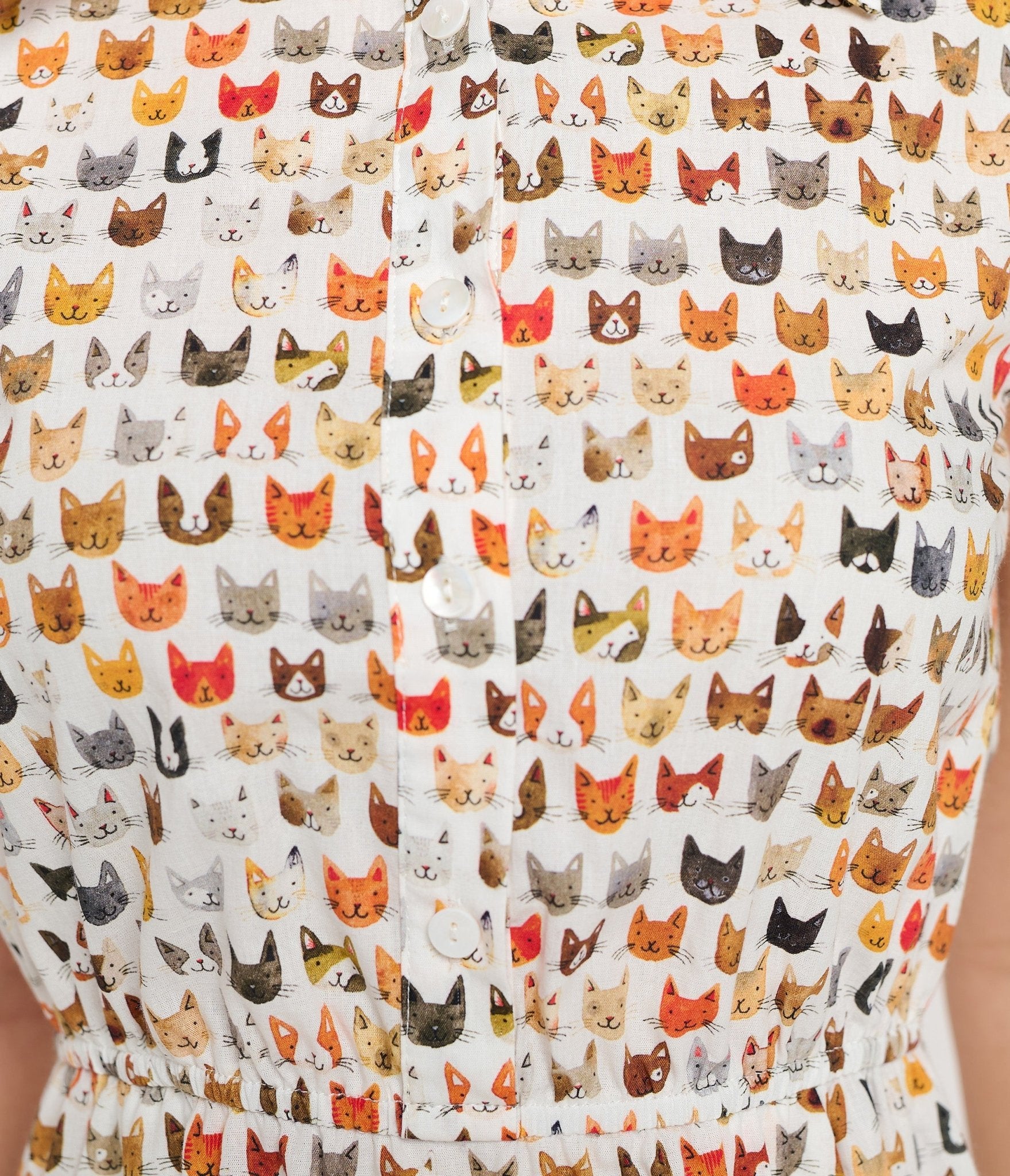 Cat Face Print Cotton Fit & Flare Dress - Unique Vintage - Womens, DRESSES, FIT AND FLARE