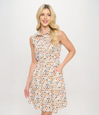 Cat Face Print Cotton Fit & Flare Dress - Unique Vintage - Womens, DRESSES, FIT AND FLARE
