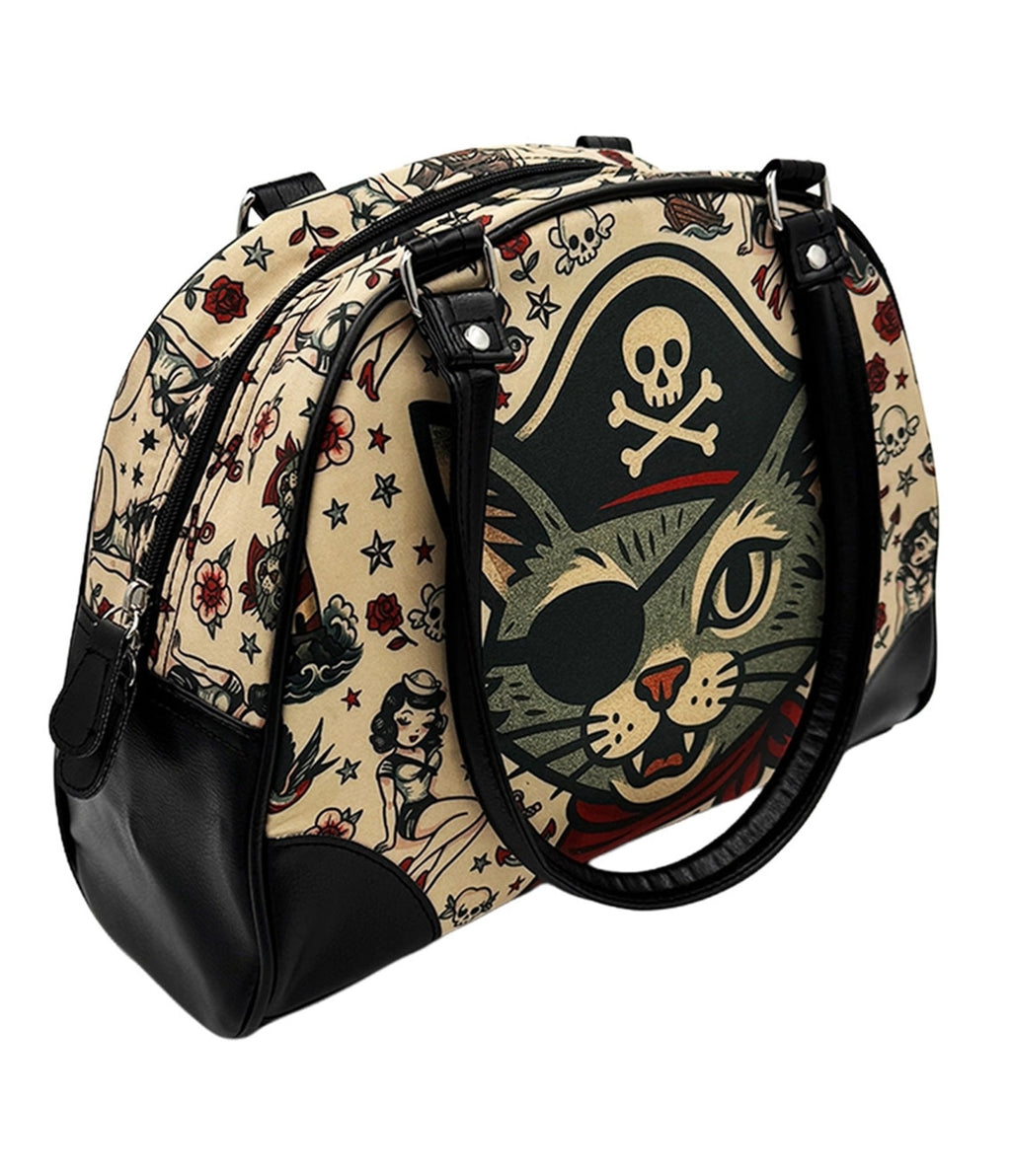 Cat Pirate Bowler Bag - Unique Vintage - Womens, ACCESSORIES, HANDBAGS