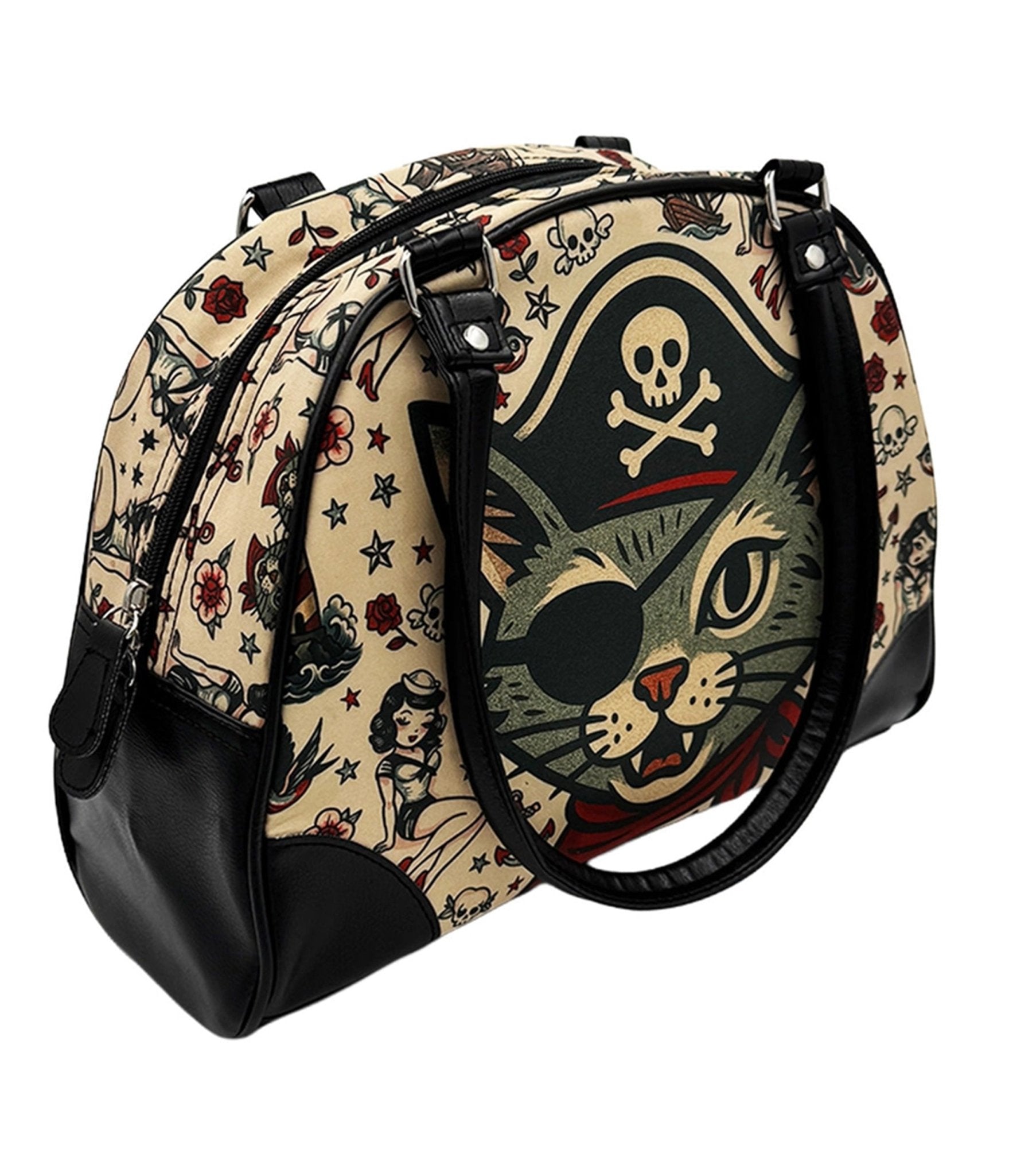 Cat Pirate Bowler Bag - Unique Vintage - Womens, ACCESSORIES, HANDBAGS