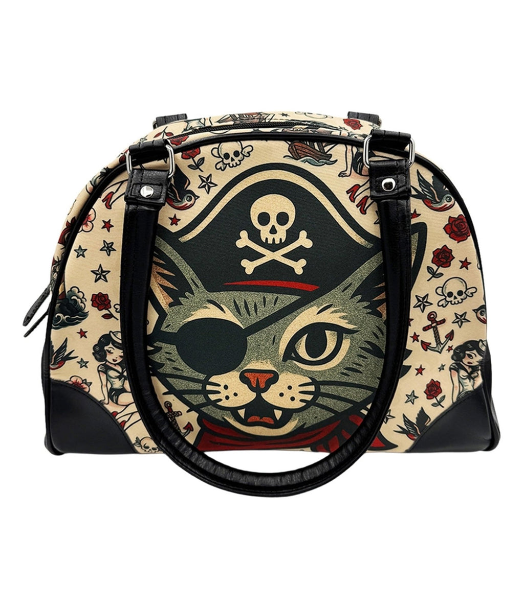 Cat Pirate Bowler Bag - Unique Vintage - Womens, ACCESSORIES, HANDBAGS