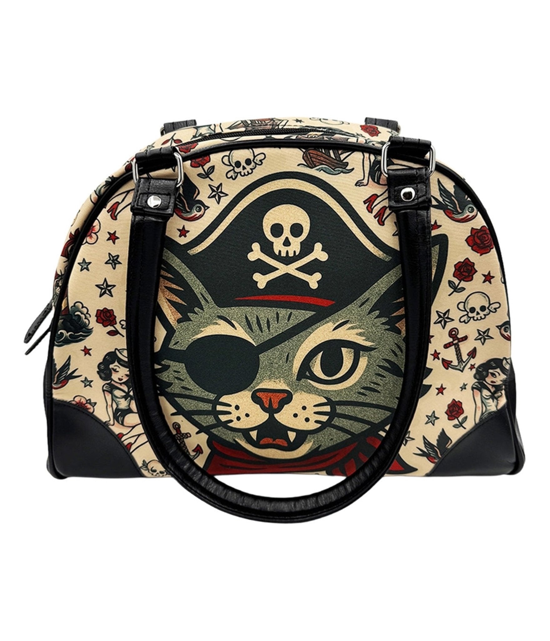 Cat Pirate Bowler Bag - Unique Vintage - Womens, ACCESSORIES, HANDBAGS