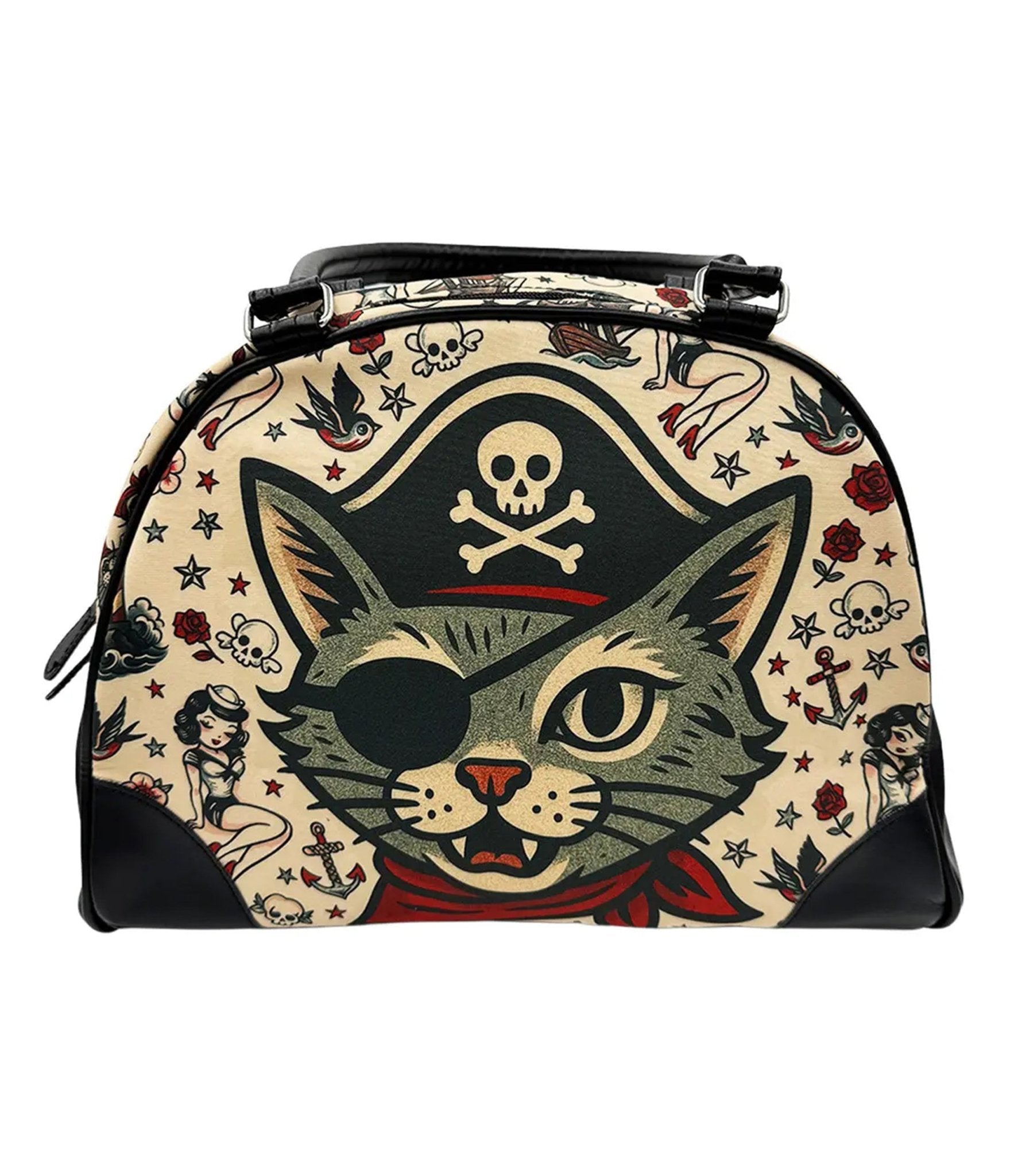 Cat Pirate Bowler Bag - Unique Vintage - Womens, ACCESSORIES, HANDBAGS