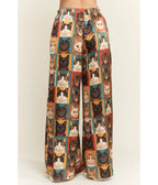 Cat Portrait Wide Leg Pants - Unique Vintage - Wide Leg Pants