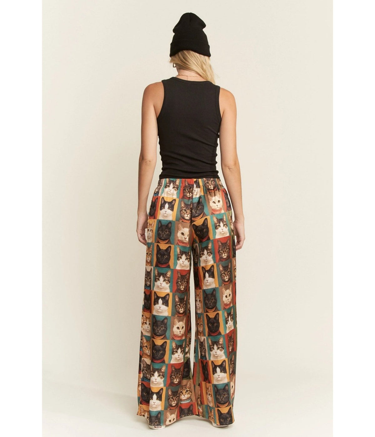 Cat Portrait Wide Leg Pants - Unique Vintage - Wide Leg Pants