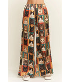 Cat Portrait Wide Leg Pants - Unique Vintage - Wide Leg Pants