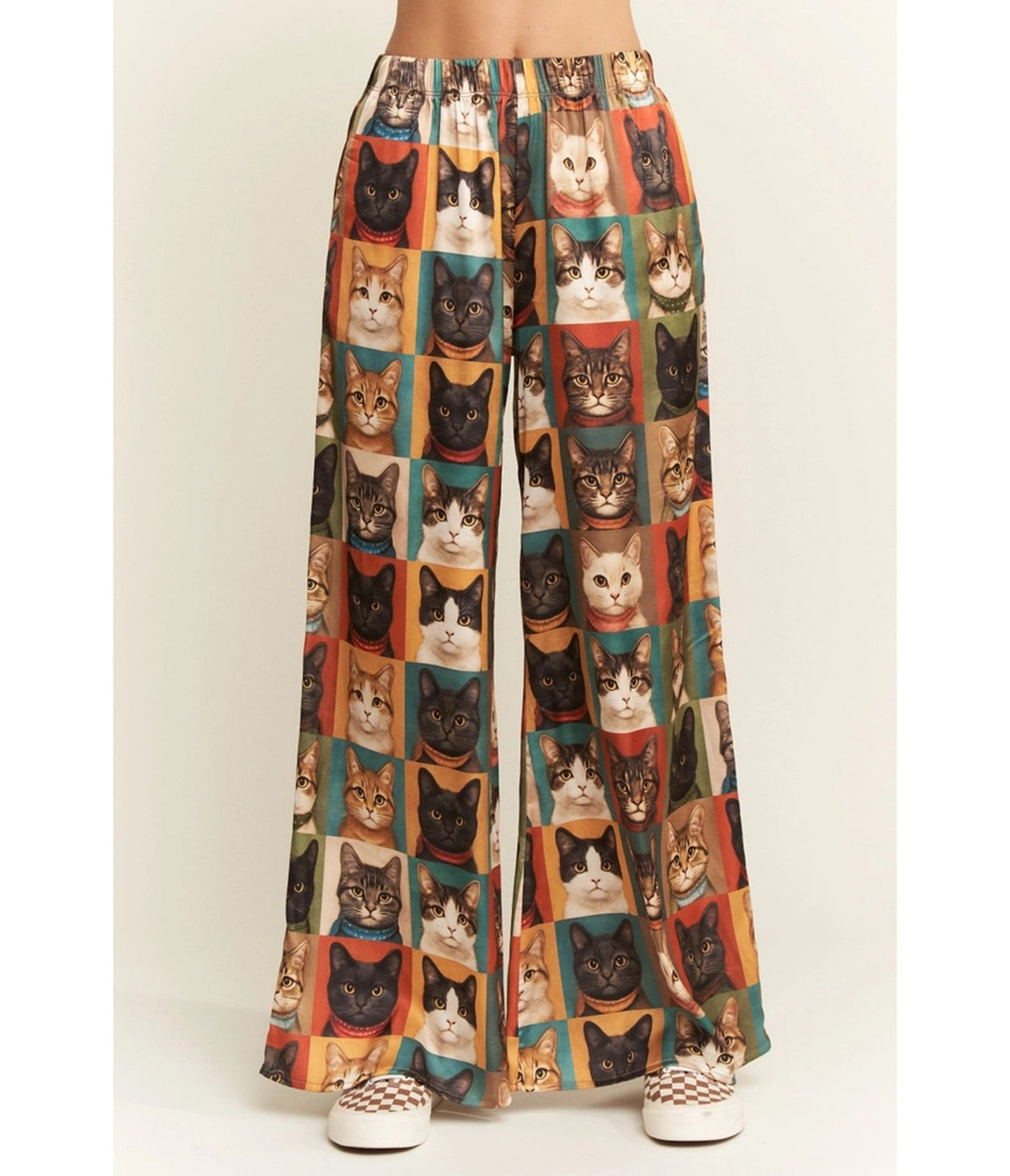 Cat Portrait Wide Leg Pants - Unique Vintage - Wide Leg Pants