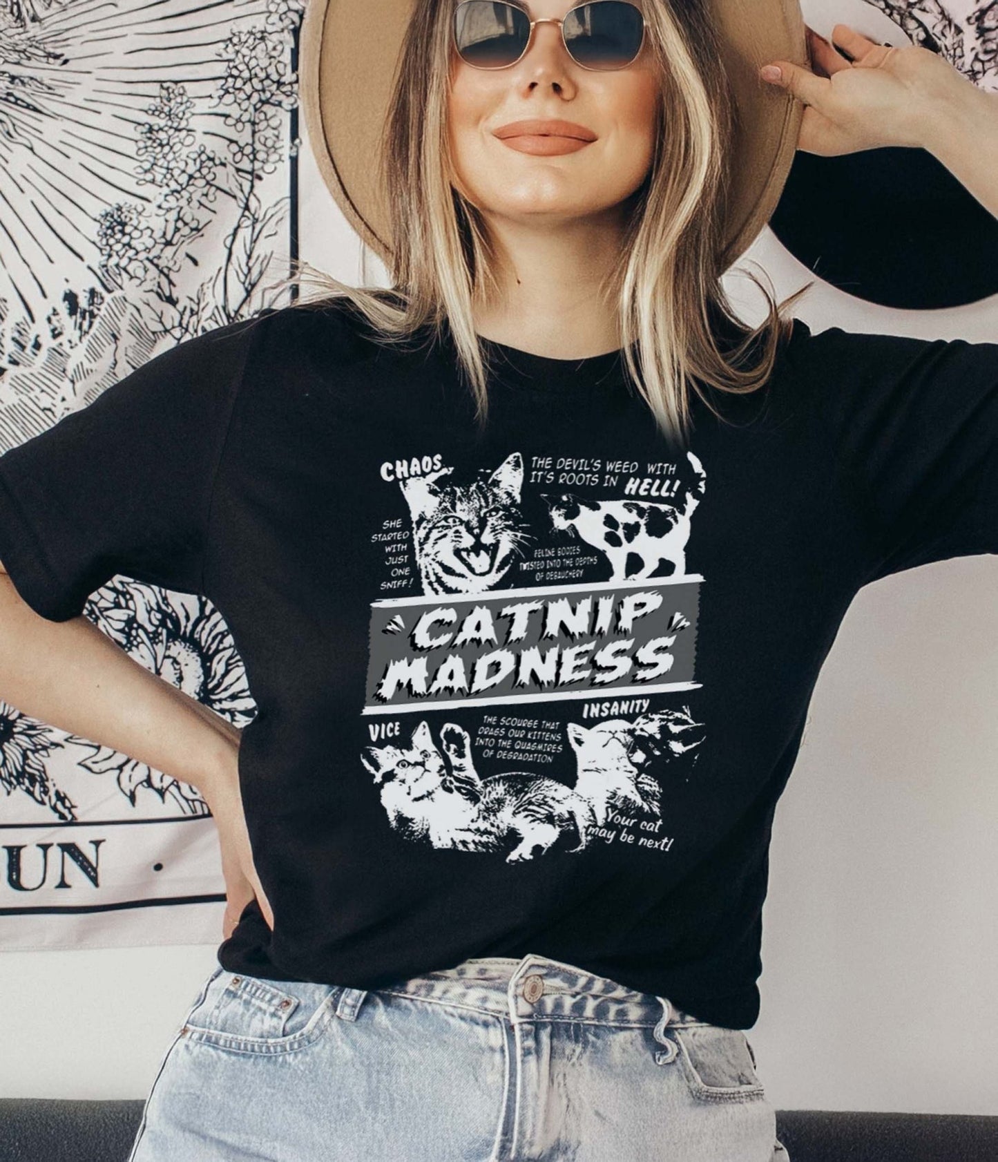 Catnip Madness Unisex Graphic Tee - Unique Vintage - Womens, GRAPHIC TEES, TEES
