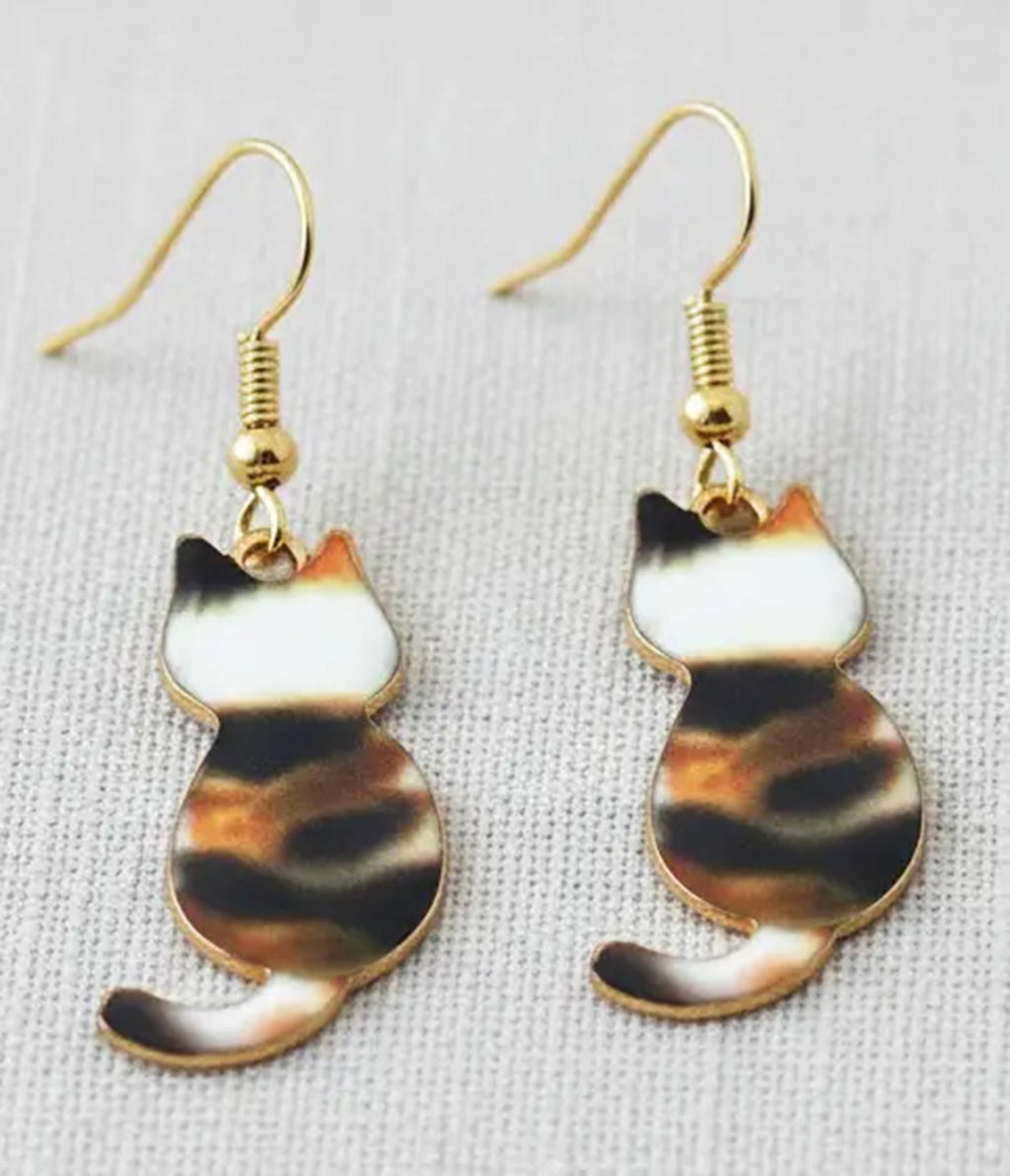 Charming Cat Dangle Earrings - Unique Vintage - Womens, ACCESSORIES, JEWELRY