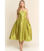Chartreuse Strapless Midi Dress - Unique Vintage - Womens, DRESSES, MIDI