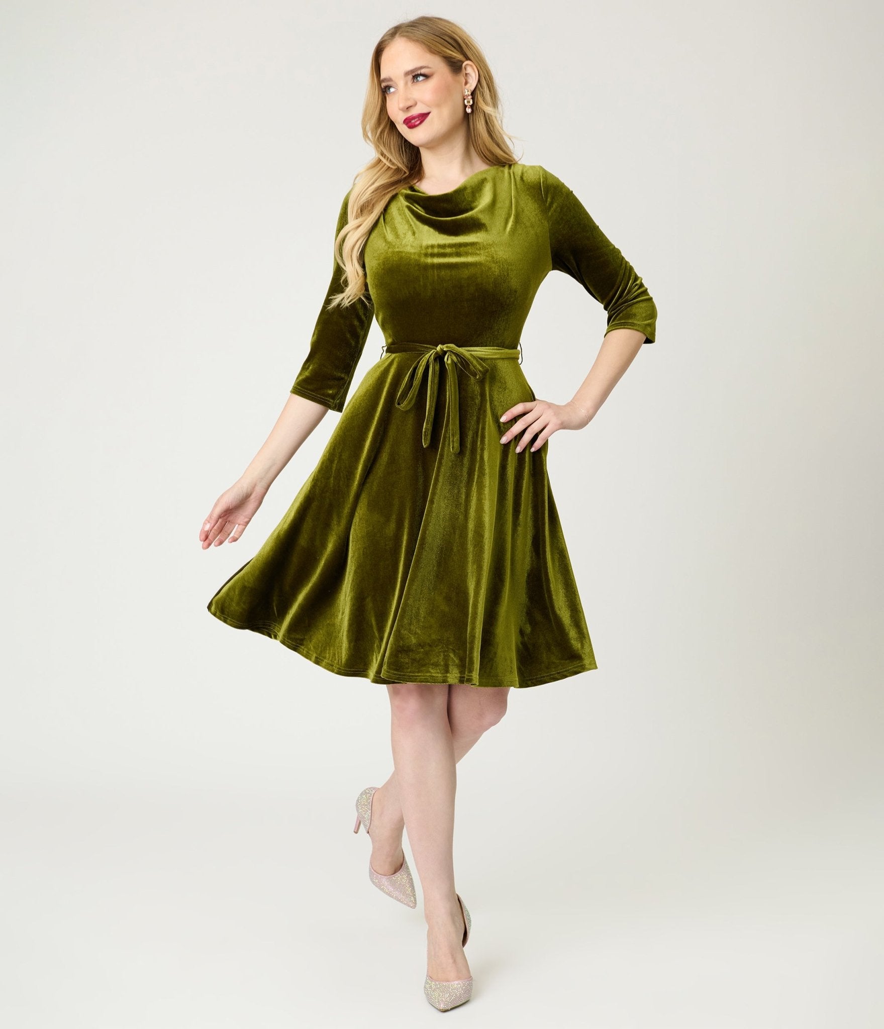Chartreuse Velvet Swing Dress - Unique Vintage - Womens, DRESSES, SWING