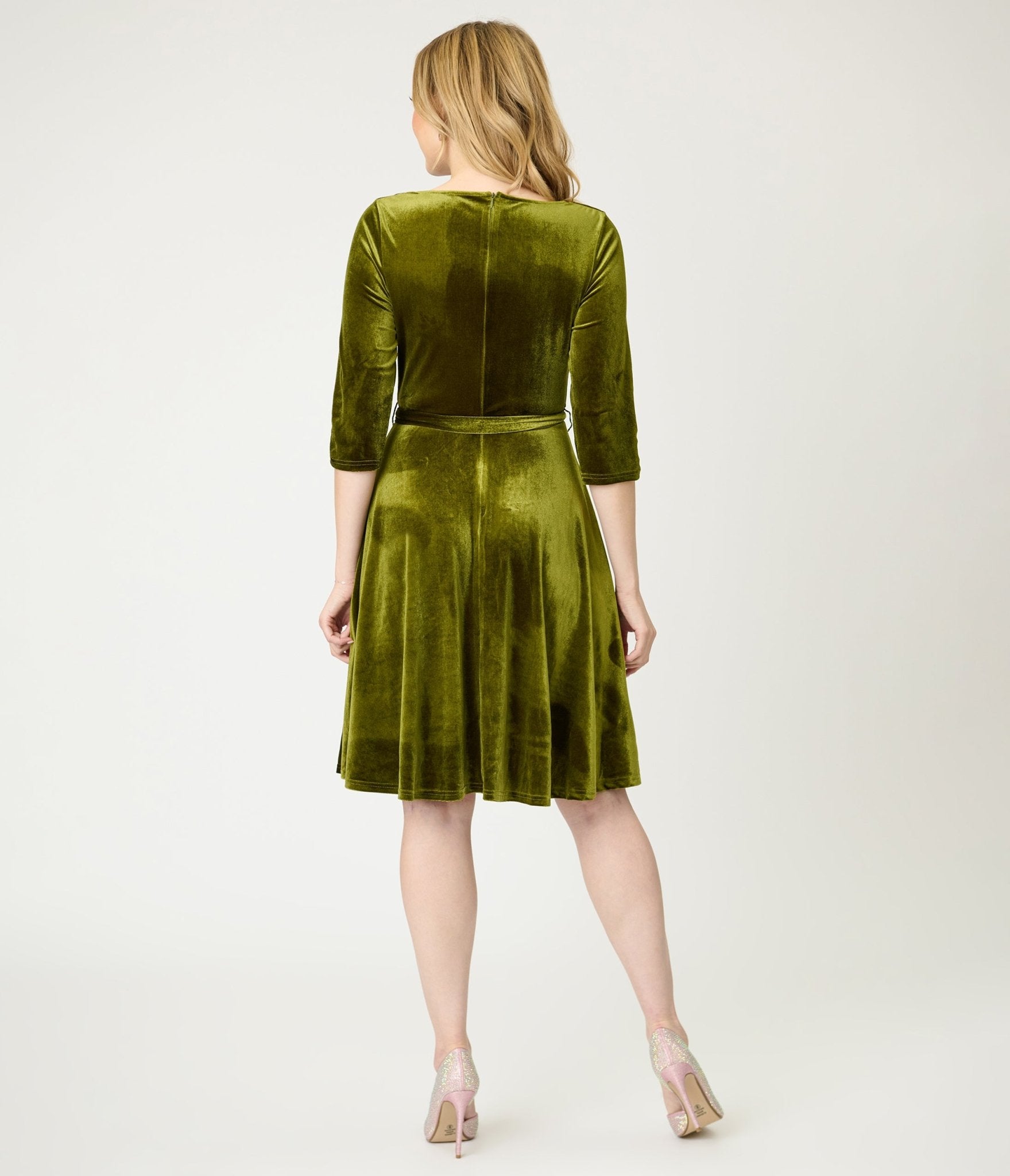 Chartreuse Velvet Swing Dress - Unique Vintage - Womens, DRESSES, SWING