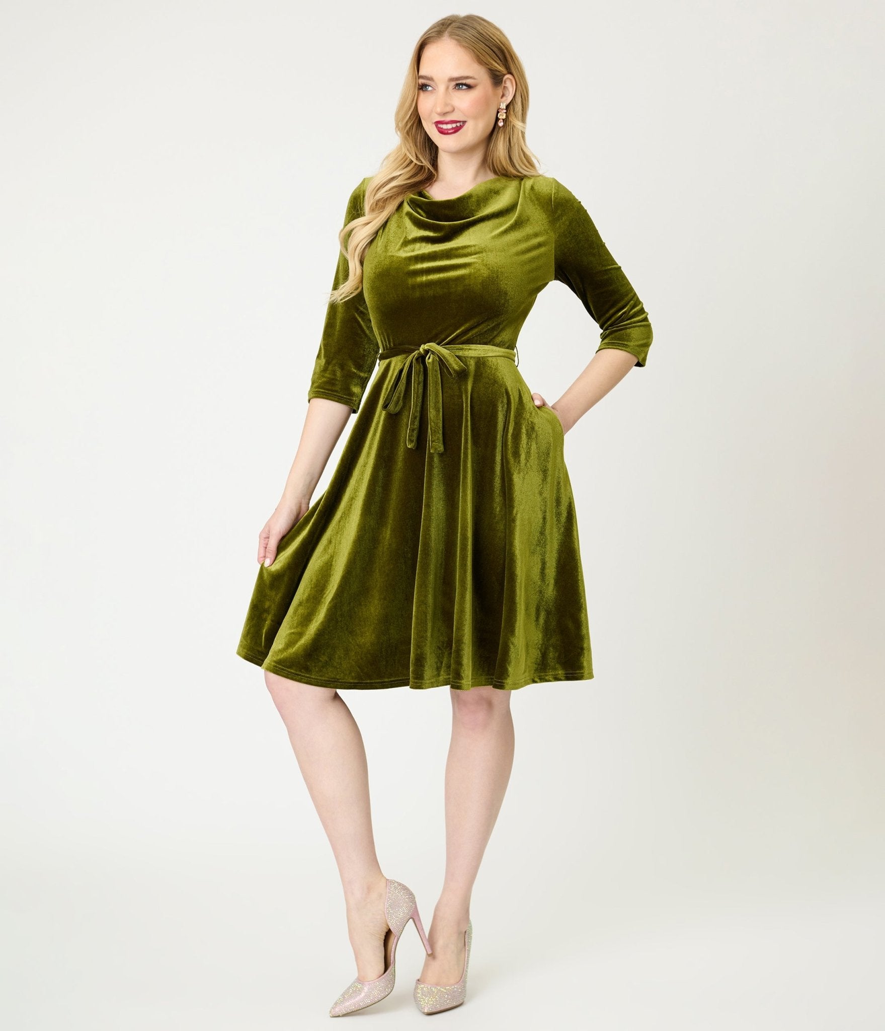Chartreuse Velvet Swing Dress - Unique Vintage - Womens, DRESSES, SWING