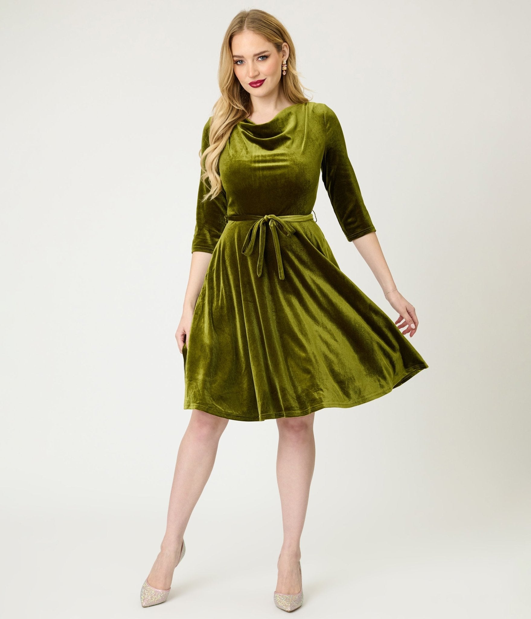 Chartreuse Velvet Swing Dress - Unique Vintage - Womens, DRESSES, SWING