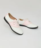 Chelsea Crew 1950s Pink & White Rizzo Saddle Oxford Shoes - Unique Vintage - Womens, SHOES, FLATS