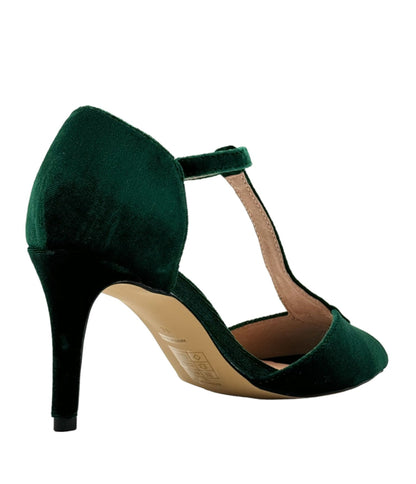 Chelsea Crew Emerald T - Strap Velvet Blondie Heels - Unique Vintage - Womens, SHOES, HEELS