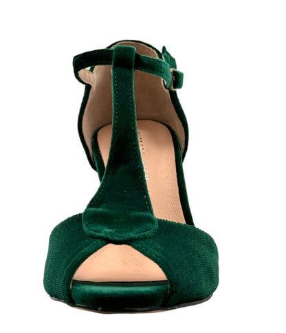 Chelsea Crew Emerald T - Strap Velvet Blondie Heels - Unique Vintage - Womens, SHOES, HEELS