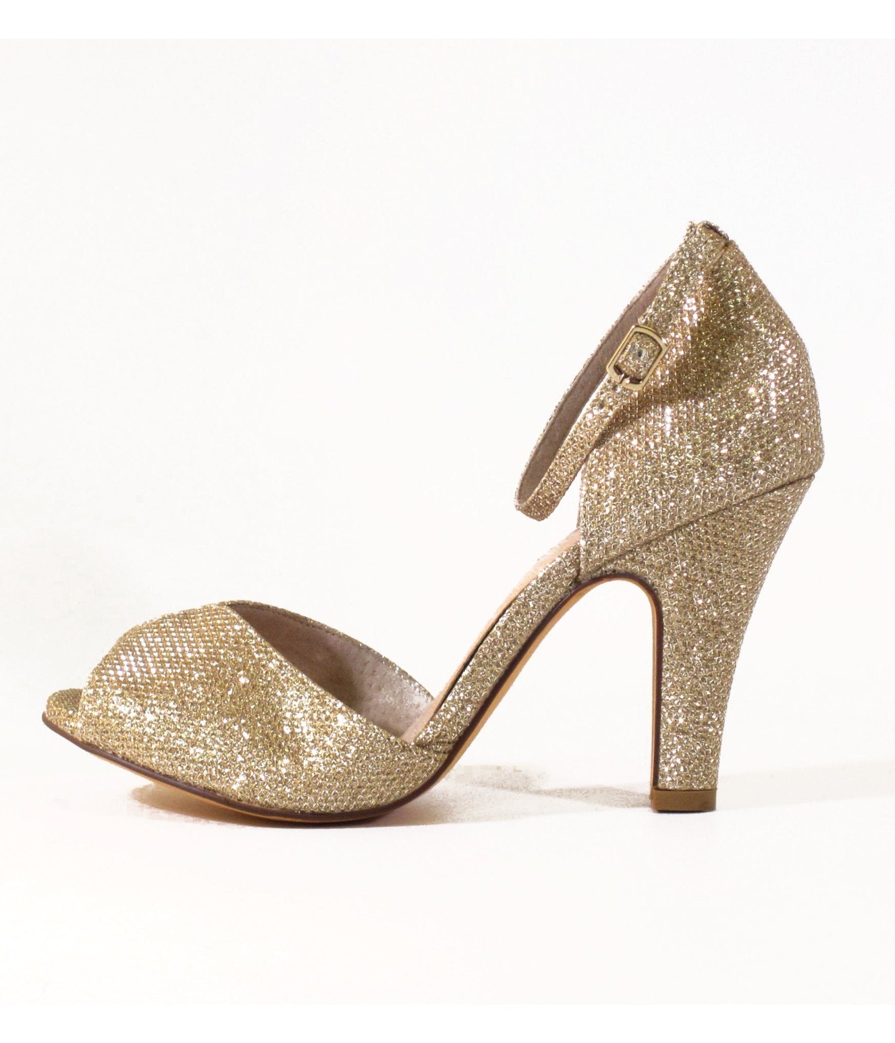Chelsea Crew Gold Glitter Leatherette Lola Pumps - Unique Vintage - Womens, SHOES, HEELS