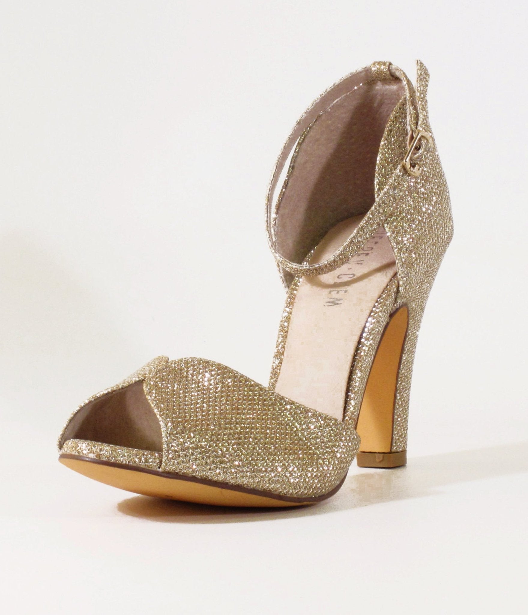 Chelsea Crew Gold Glitter Leatherette Lola Pumps - Unique Vintage - Womens, SHOES, HEELS