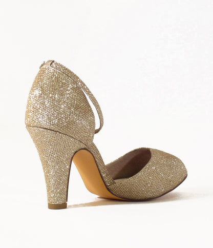 Chelsea Crew Gold Glitter Leatherette Lola Pumps - Unique Vintage - Womens, SHOES, HEELS