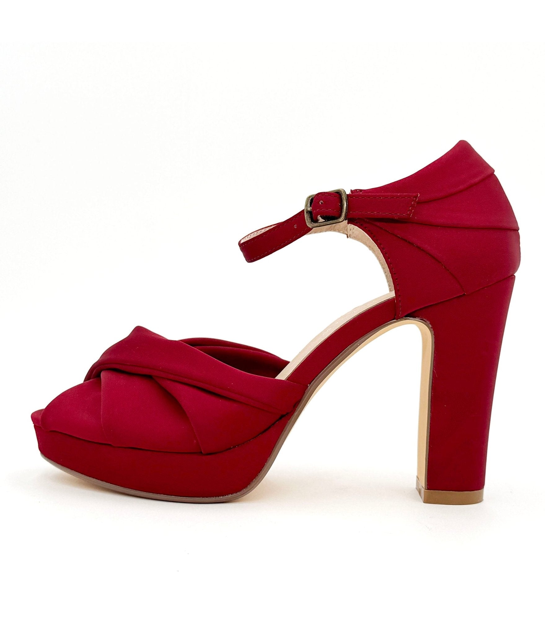 Chelsea Crew Red Satin Gloria Heels - Unique Vintage - Womens, SHOES, HEELS