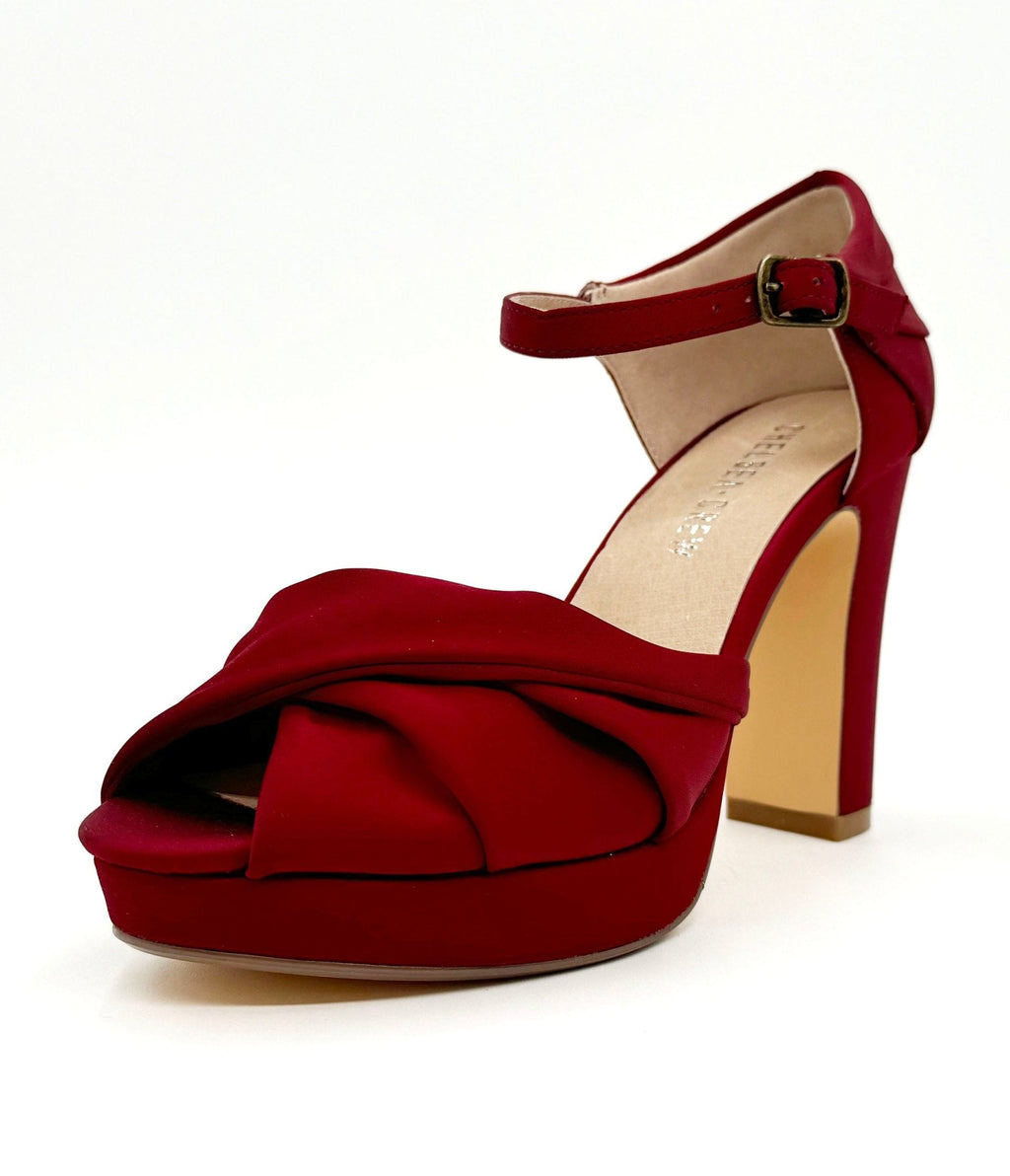 Chelsea Crew Red Satin Gloria Heels - Unique Vintage - Womens, SHOES, HEELS