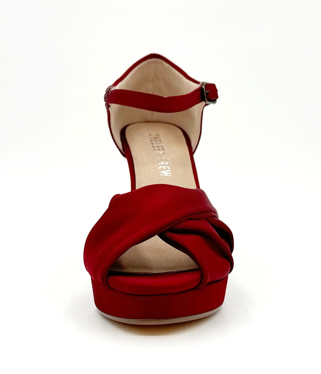 Chelsea Crew Red Satin Gloria Heels - Unique Vintage - Womens, SHOES, HEELS