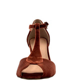Chelsea Crew Rust T - Strap Velvet Blondie Heels - Unique Vintage - Womens, SHOES, HEELS