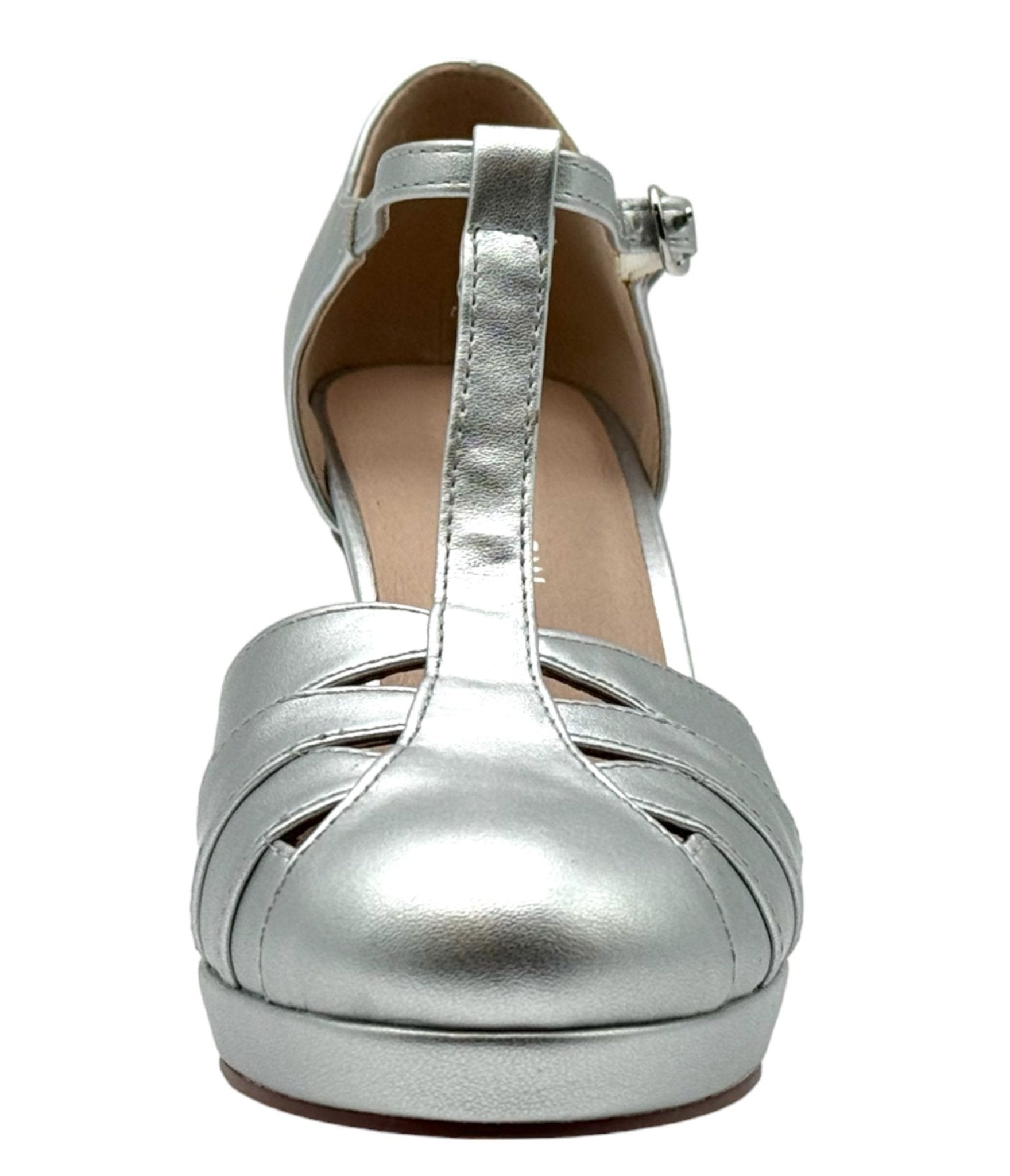 Chelsea Crew Silver T - Strap Francine Heels - Unique Vintage - Womens, SHOES, HEELS