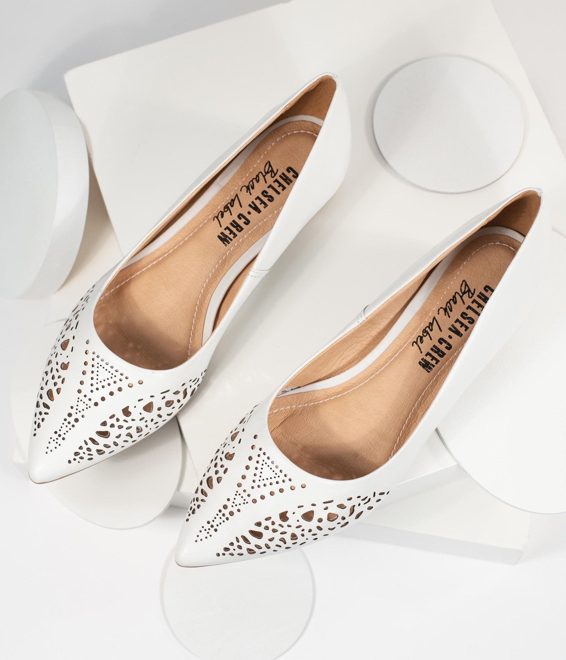 Chelsea Crew White Cutout Leather Sofia Flats - Unique Vintage - Womens, SHOES, FLATS