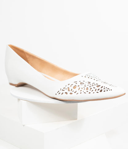 Chelsea Crew White Cutout Leather Sofia Flats - Unique Vintage - Womens, SHOES, FLATS