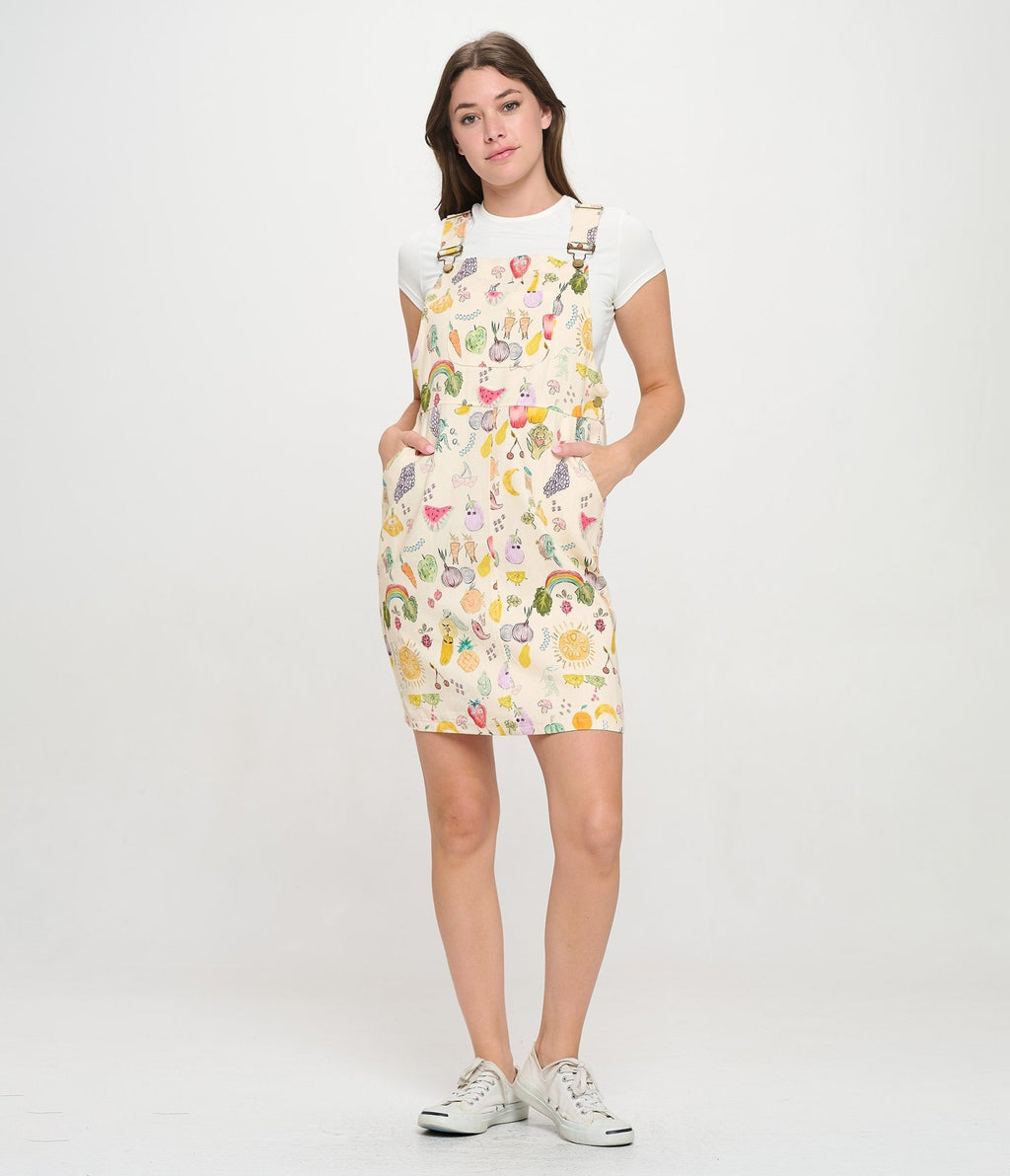 Cherries & Berries Print Cotton Skirt Overalls - Unique Vintage - Womens, BOTTOMS, ROMPERS AND JUMPSUITS