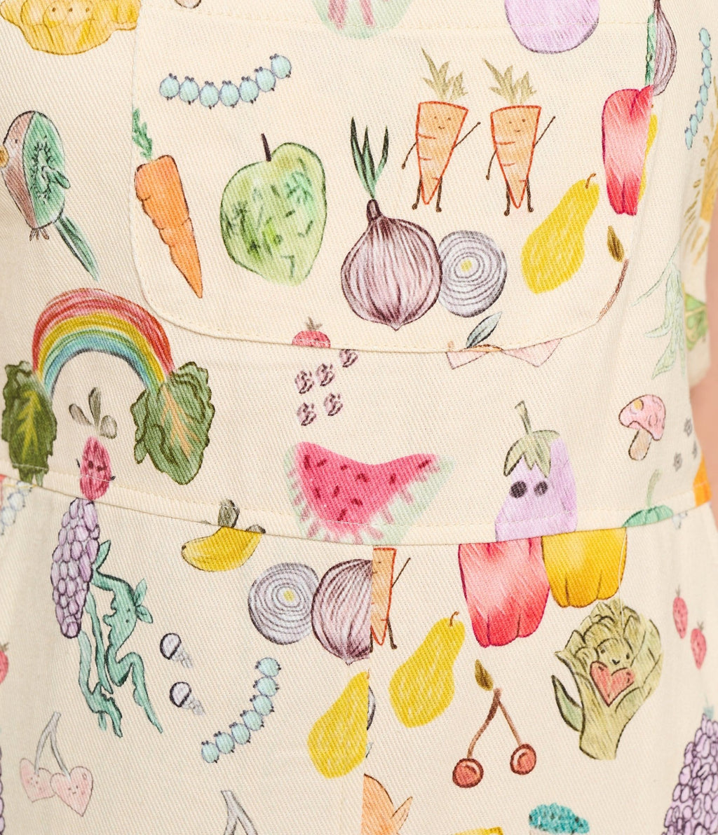 Cherries & Berries Print Cotton Skirt Overalls - Unique Vintage - Womens, BOTTOMS, ROMPERS AND JUMPSUITS