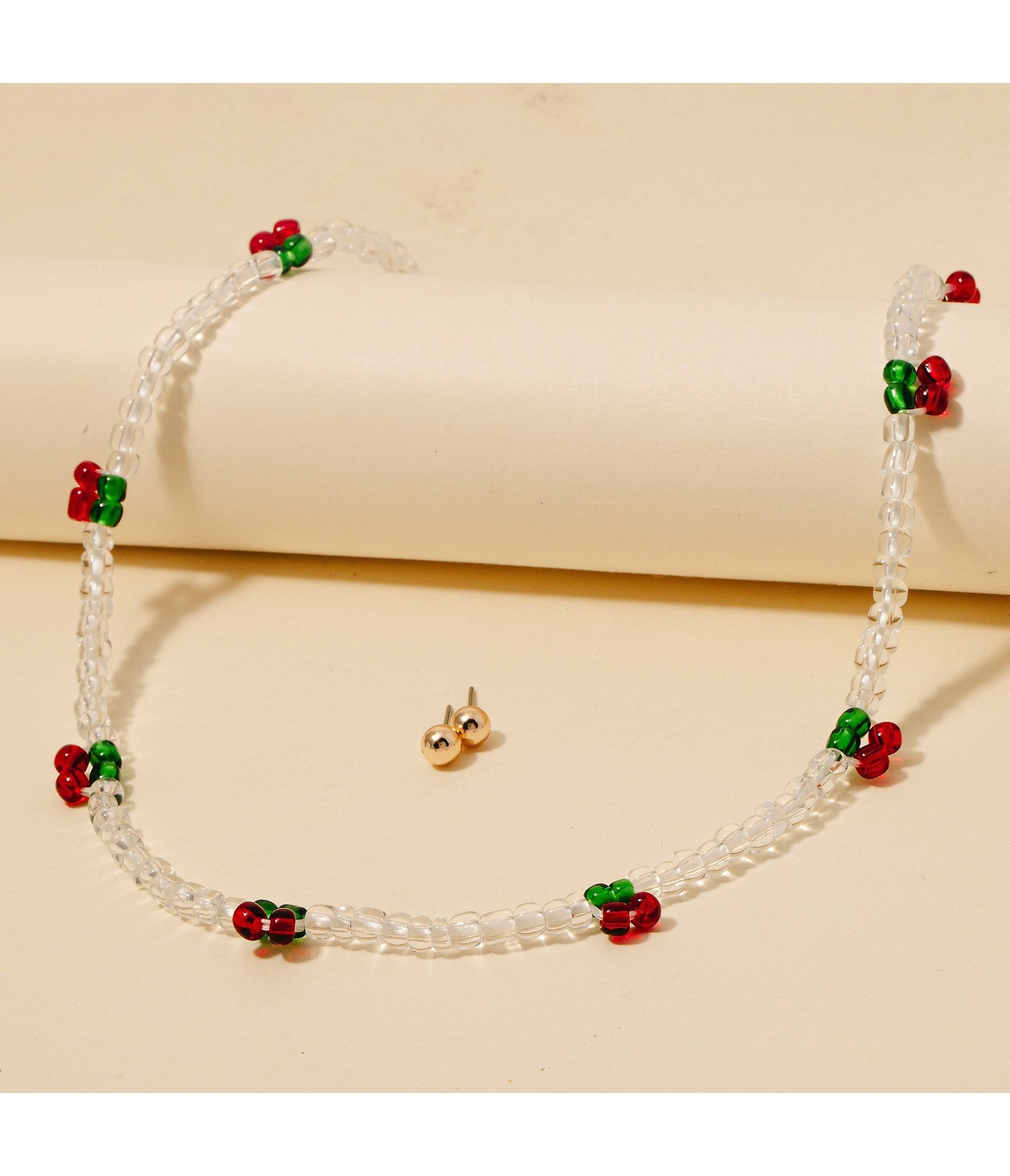 Cherry Charms Beaded Necklace & Earrings Set - Unique Vintage - Womens, ACCESSORIES, JEWELRY