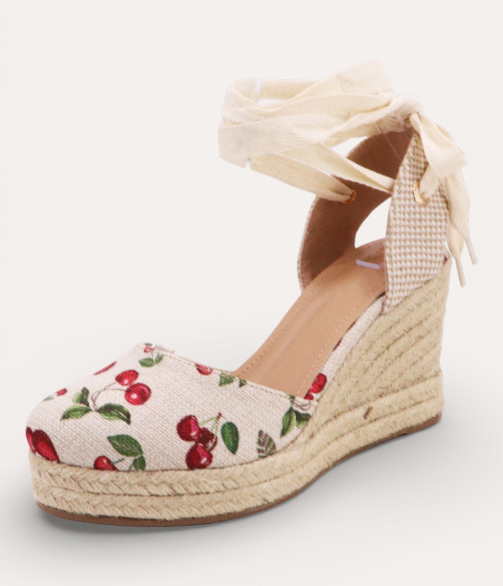Cherry Print Canvas Wedge Espadrilles - Unique Vintage - Womens, SHOES, HEELS